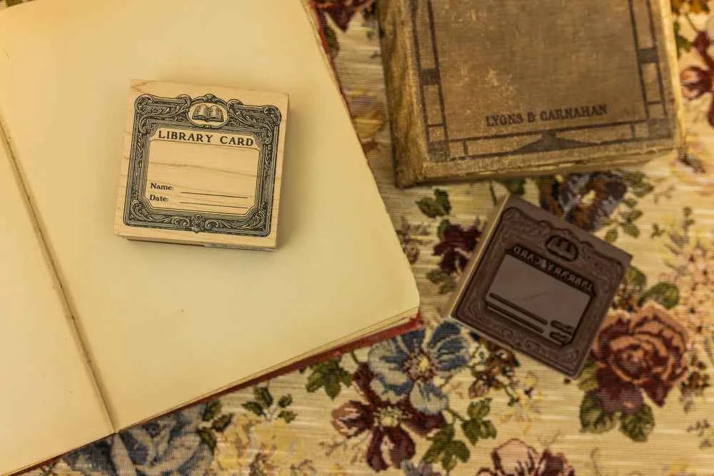 Library Card Wooden Stamp