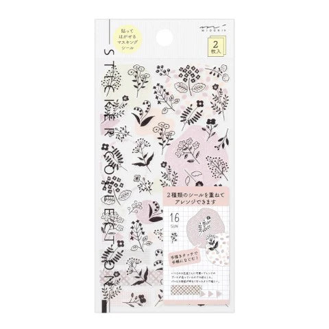 Midori Two Sheets Stickers – Monotone Flower
