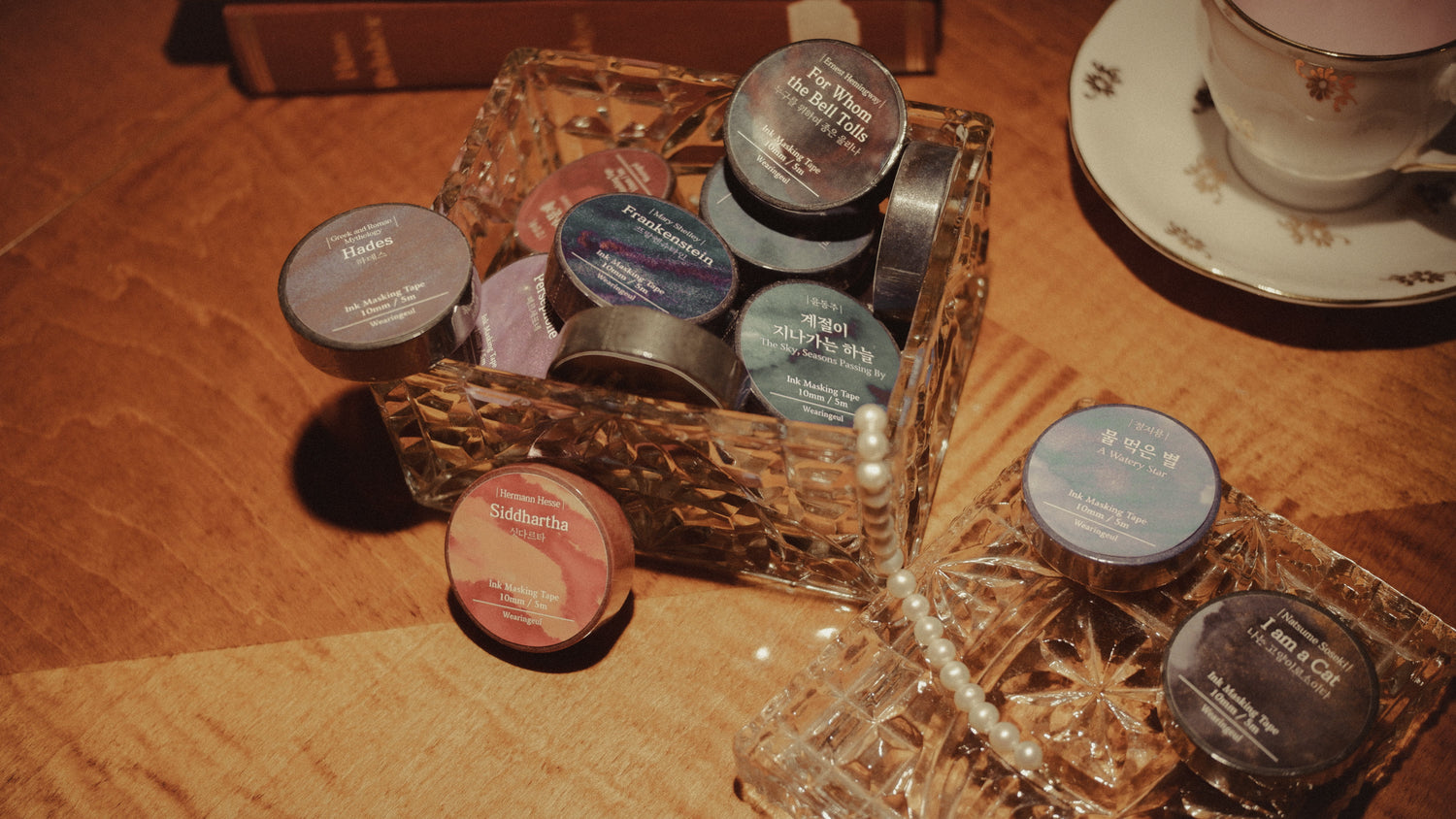 decorative washi and journaling stickers in fine stationery setting