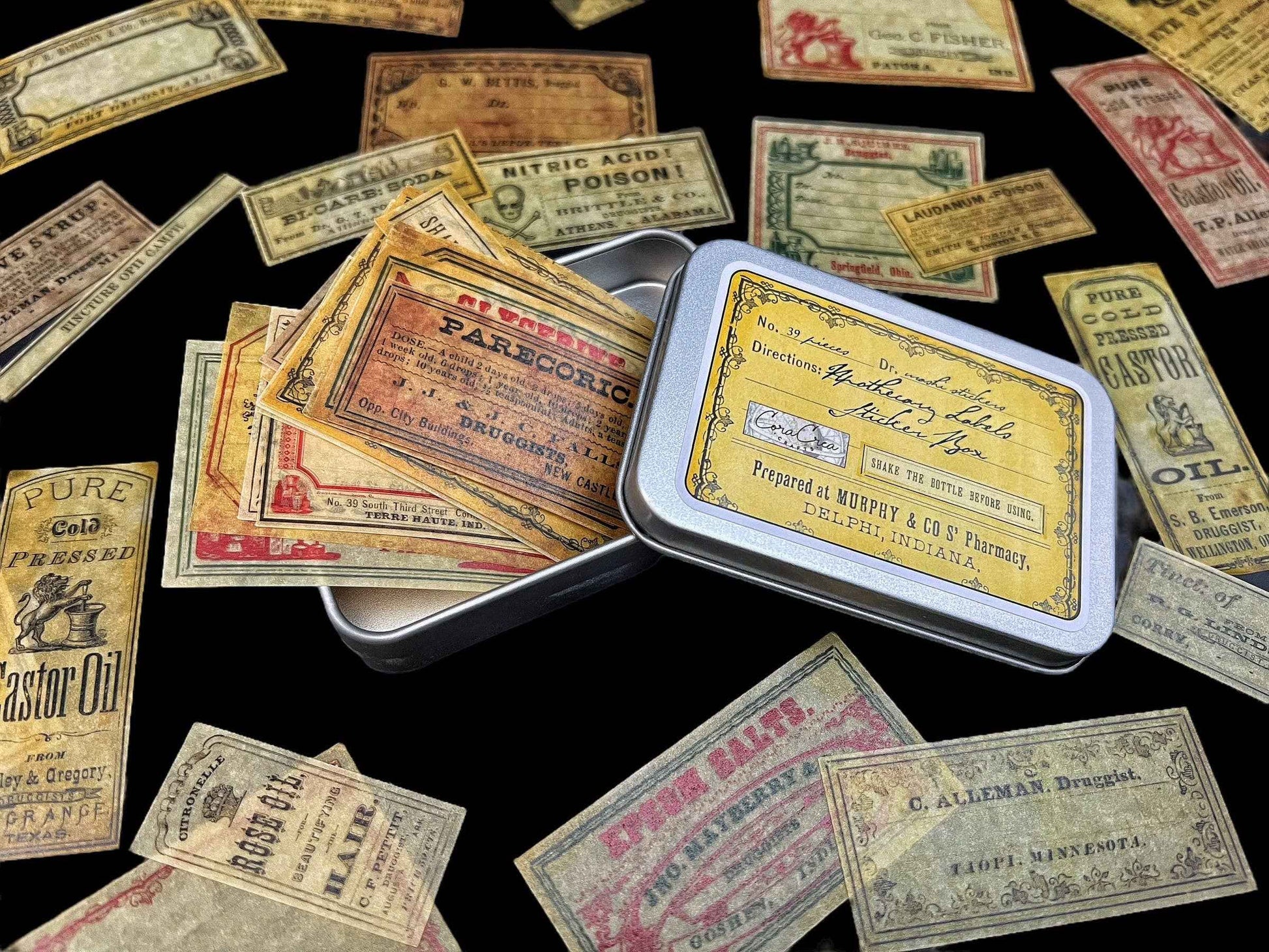 Apothecary Labels Sticker Tin
