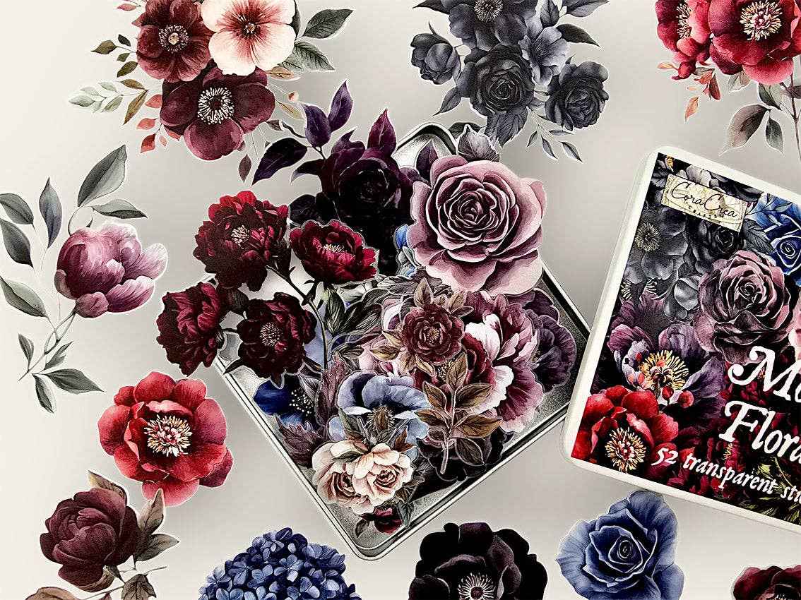 Moody Flowers Sticker Tin Box