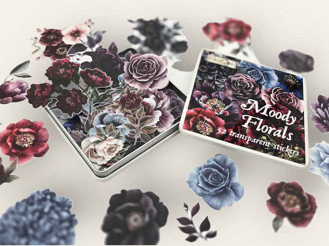 Moody Flowers Sticker Tin Box