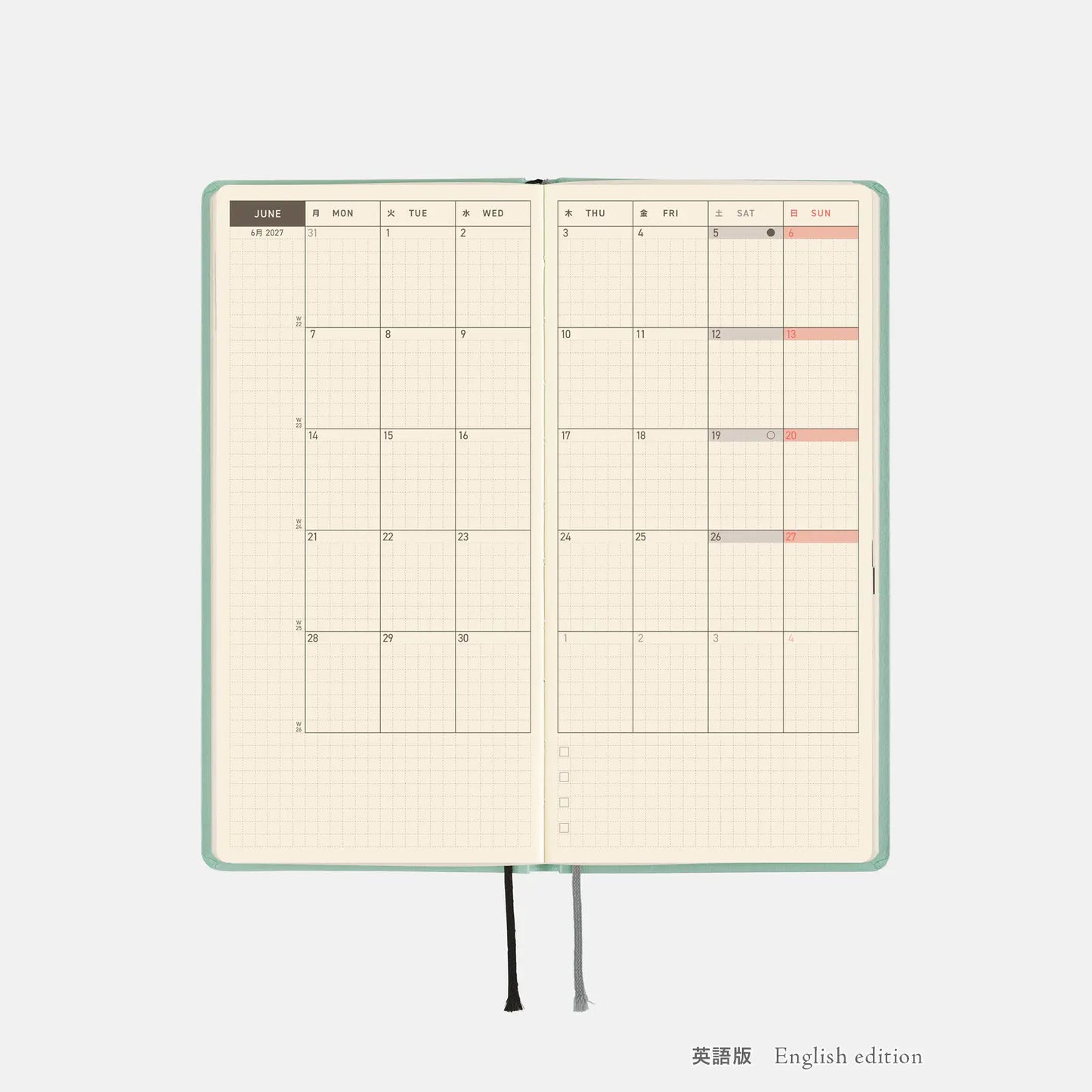 Hobonichi Techo Weeks 2027 -  Paper Series: Frosty Jade
